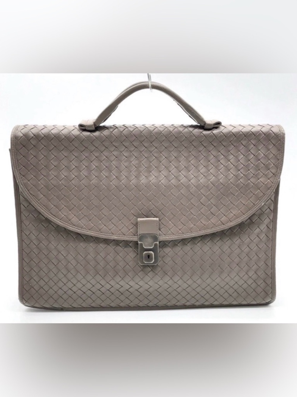 BOTTEGA VENETA Unisex Sophisticated Intrecciato Grey Woven Leather Briefcase